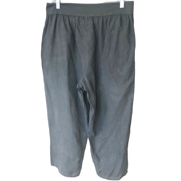 FLAX Cropped Linen Drawstring Pants With Pockets and Front Ankle Slits M - Picture 2 of 6